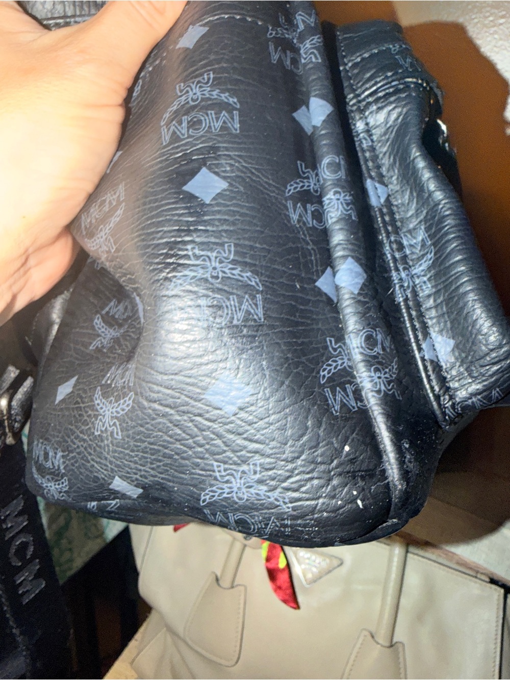 MCM Black Leather Logo Studded Backpack - Picture 11 of 12